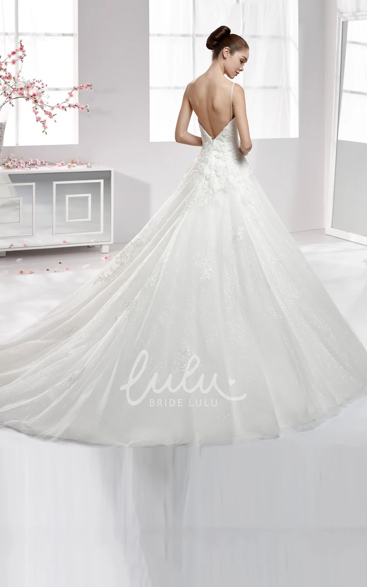 Lace A-Line Wedding Dress with Illusion Straps and Beaded Appliques