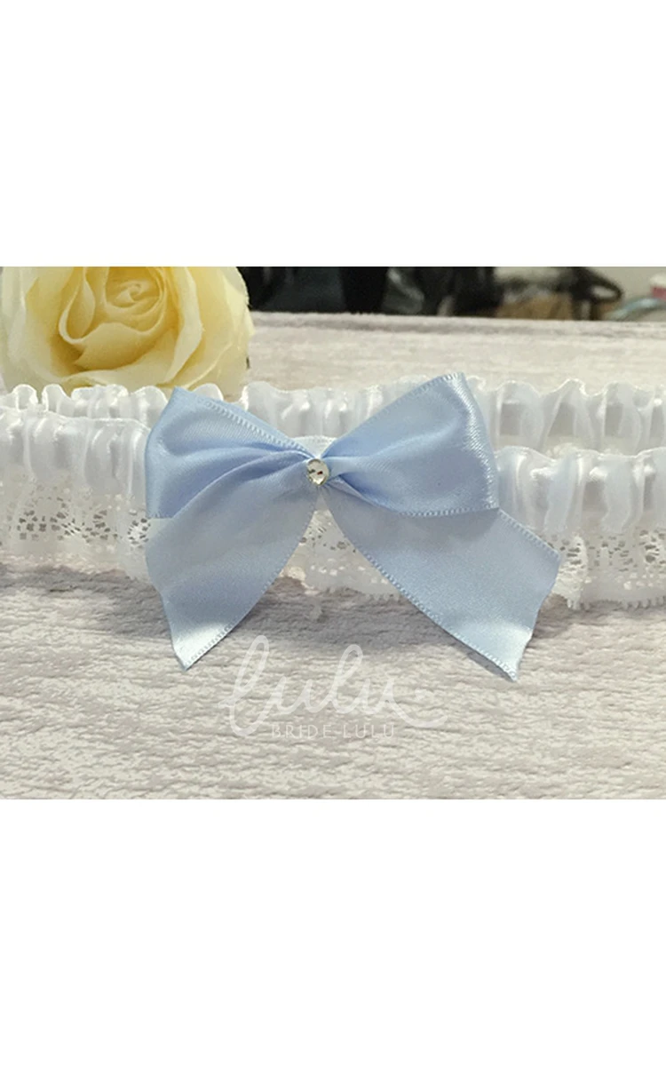 Light Blue Lace Garter with Large Bow Wedding Dress Accessory