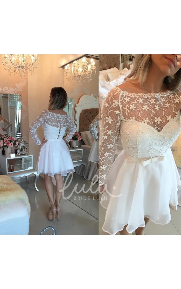 White Lace Cocktail Dress with Long Sleeves Elegant Formal Dress