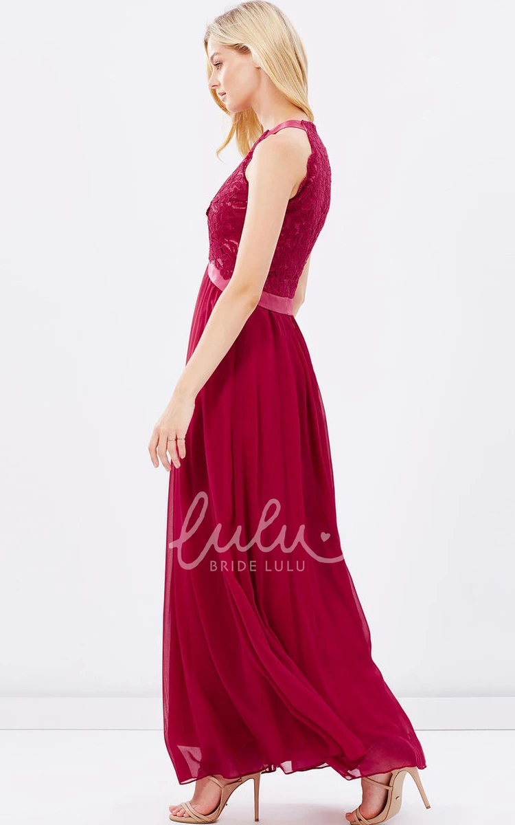 Sleeveless Appliqued Chiffon Bridesmaid Dress with Scoop Neck Ankle-Length