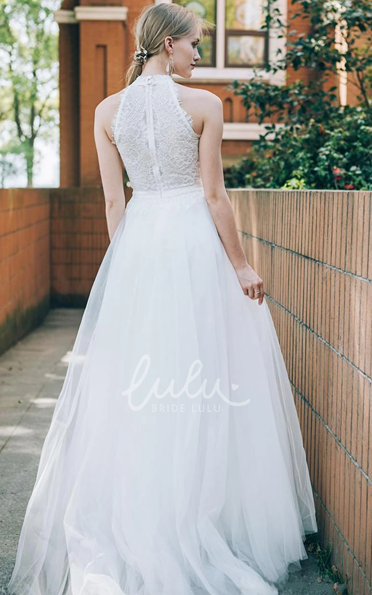 A Line Halter Lace Tulle Bohemian Wedding Dress Boho Wedding Dress 2024