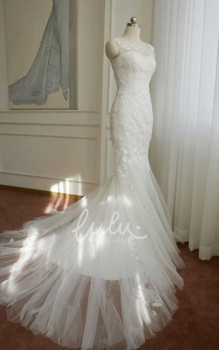 Lace Mermaid Floor-Length Wedding Dress with Bell Sleeves