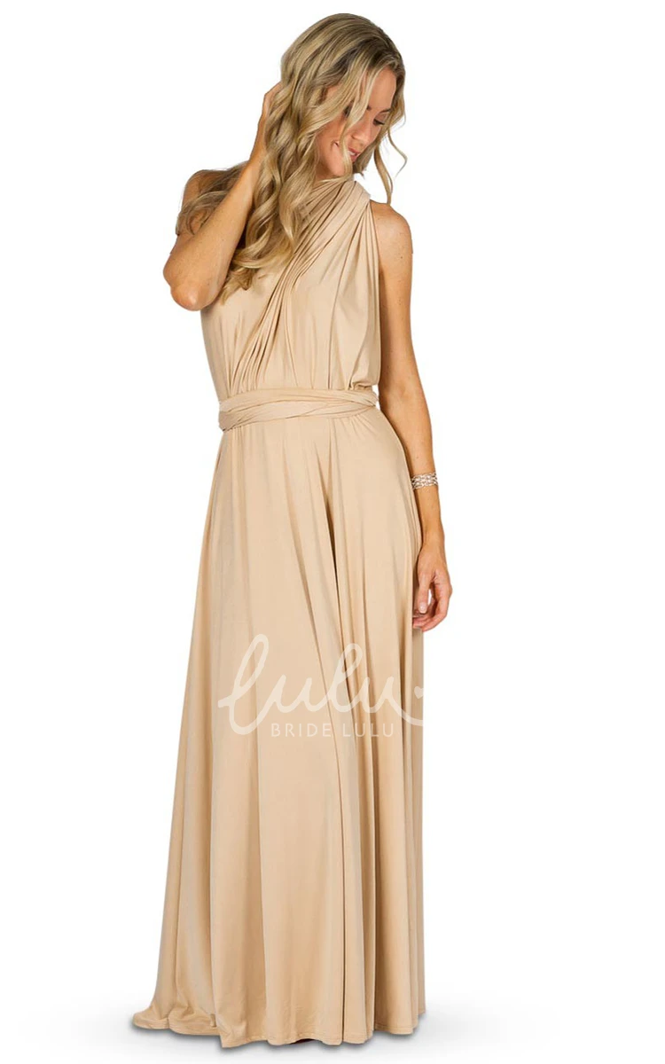 Strapped Sleeveless Convertible Bridesmaid Dress with Bow Elegant Jersey