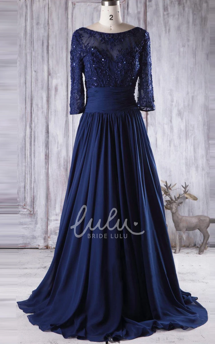 Floor-length Chiffon Tulle and Lace Dress with Sweetheart Neckline and Beading Formal Dress