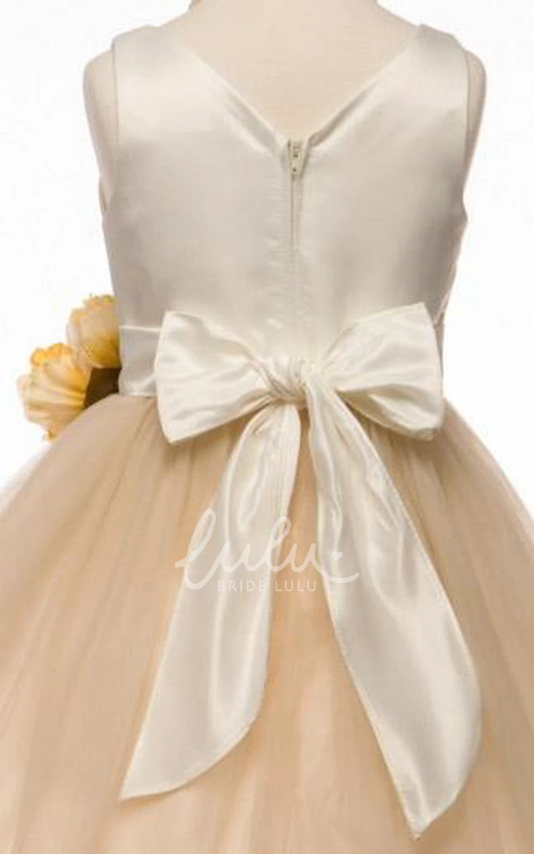 Satin & Tulle Flower Girl Dress Tea-Length with Tiered Design