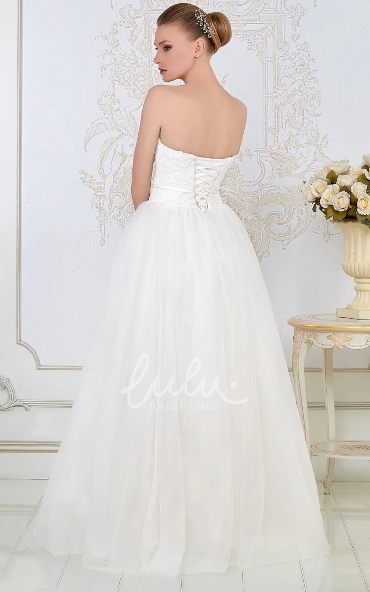 Lace A-Line Wedding Dress Sleeveless Sweetheart Tulle Long