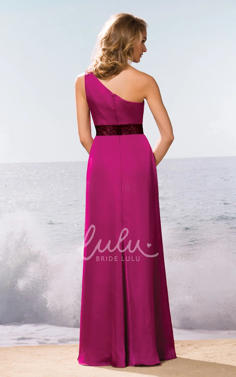 Long Gown with One-Shoulder Lace Waist and Slit Detail for Special Occasions