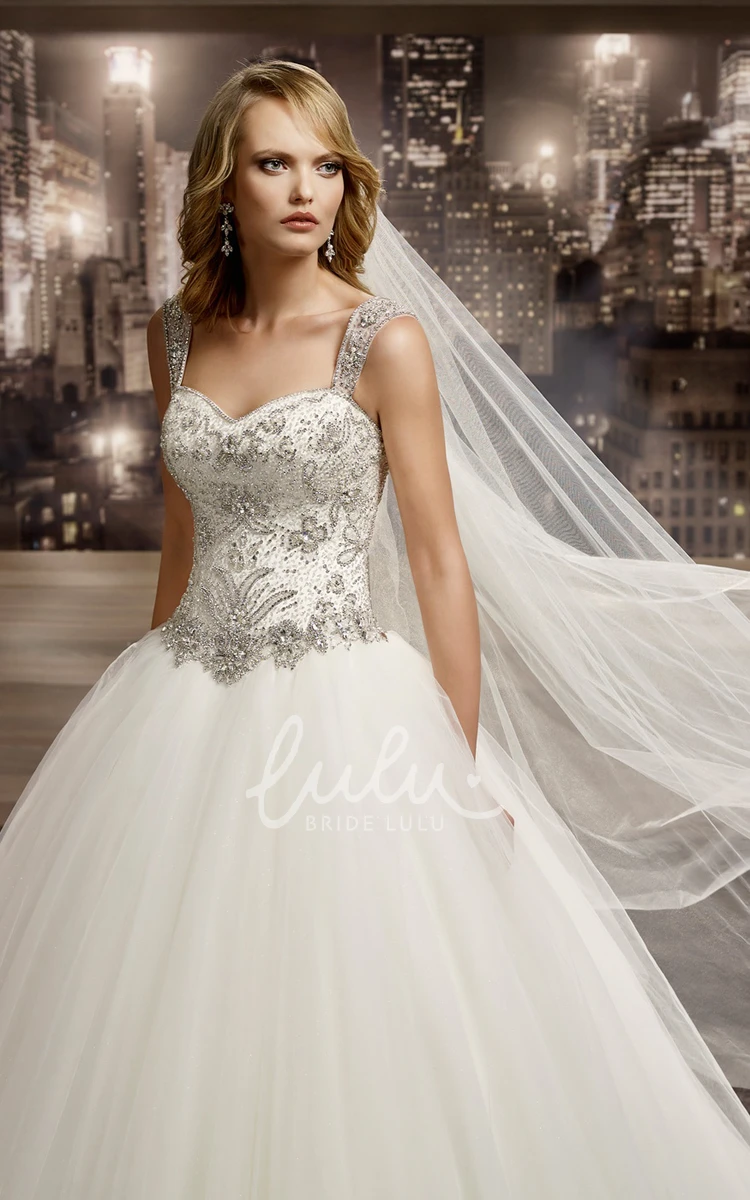 Square-Neck A-Line Bridal Gown with Beaded Corset and Puffy Skirt