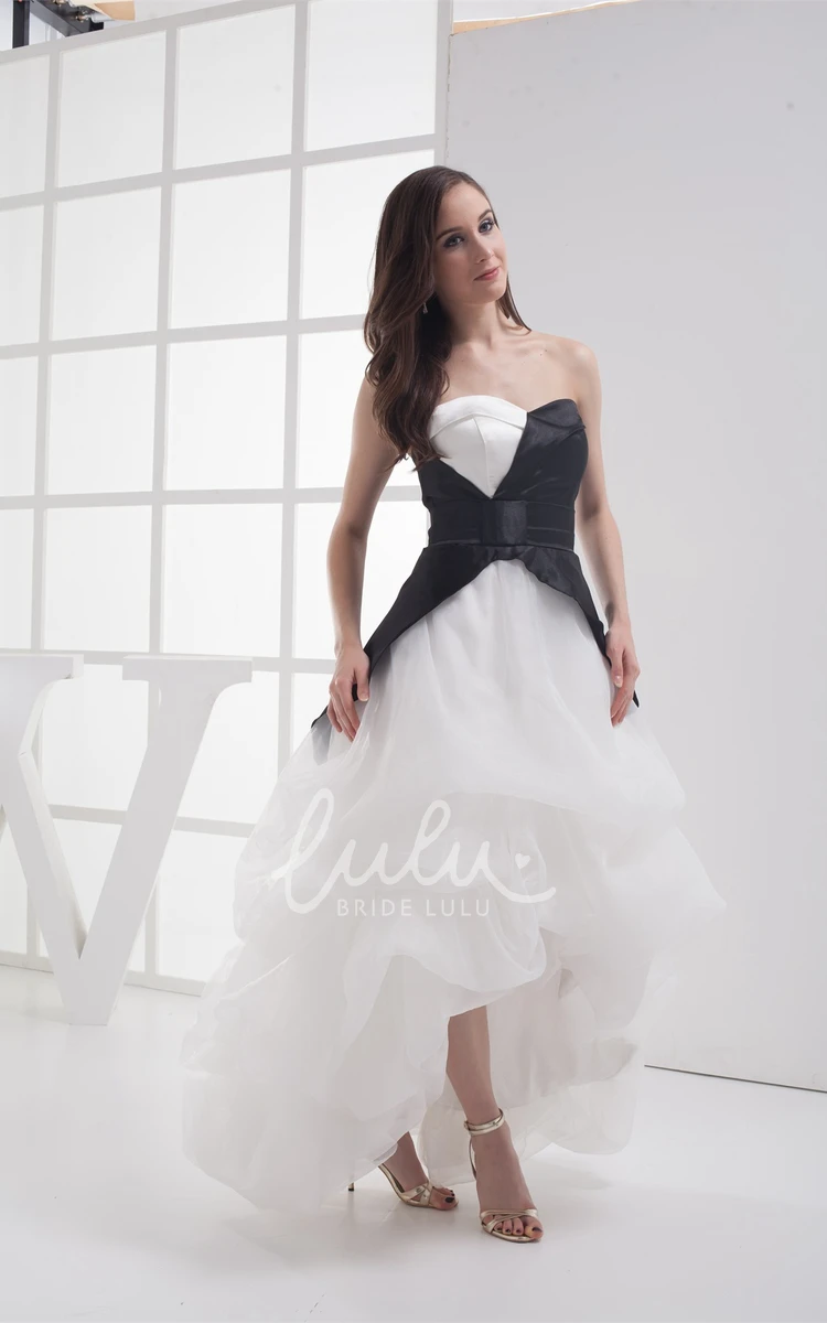 Organza High-Low Prom Dress with Ruffles and Tiered Skirt in Black and White