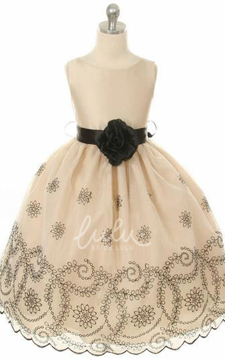 Organza Flower Girl Dress with Embroidered Floral Beading and Sash