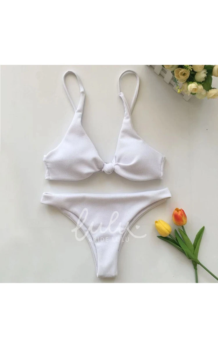 High-Cut Spaghetti Bikini Set with Plain Design for Women