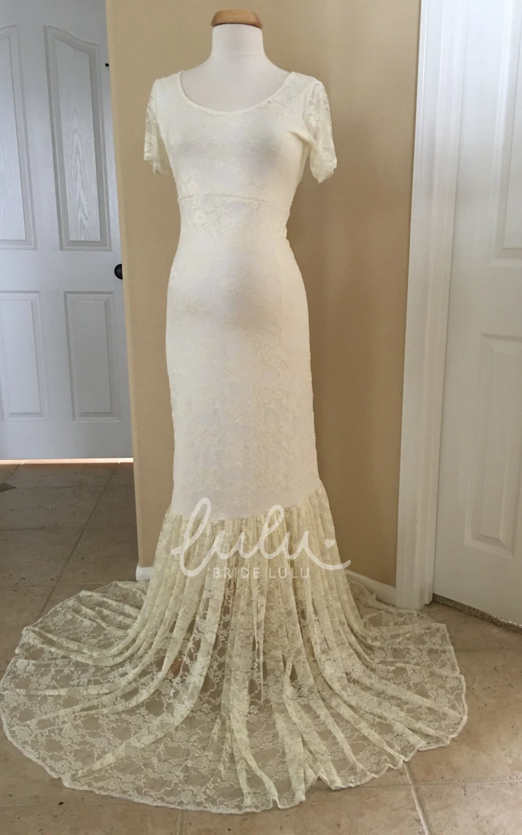 Mermaid Lace Pleated Short Sleeve Maternity Wedding Dress