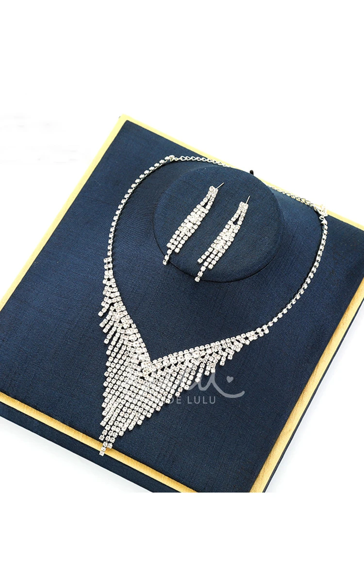 Classic Bridal and Evening Party Rhinestone Necklace and Earrings Jewelry Set