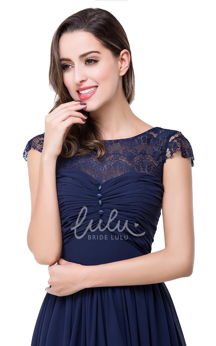 Cap Sleeve Lace Chiffon Prom Dress Elegant A-line Style