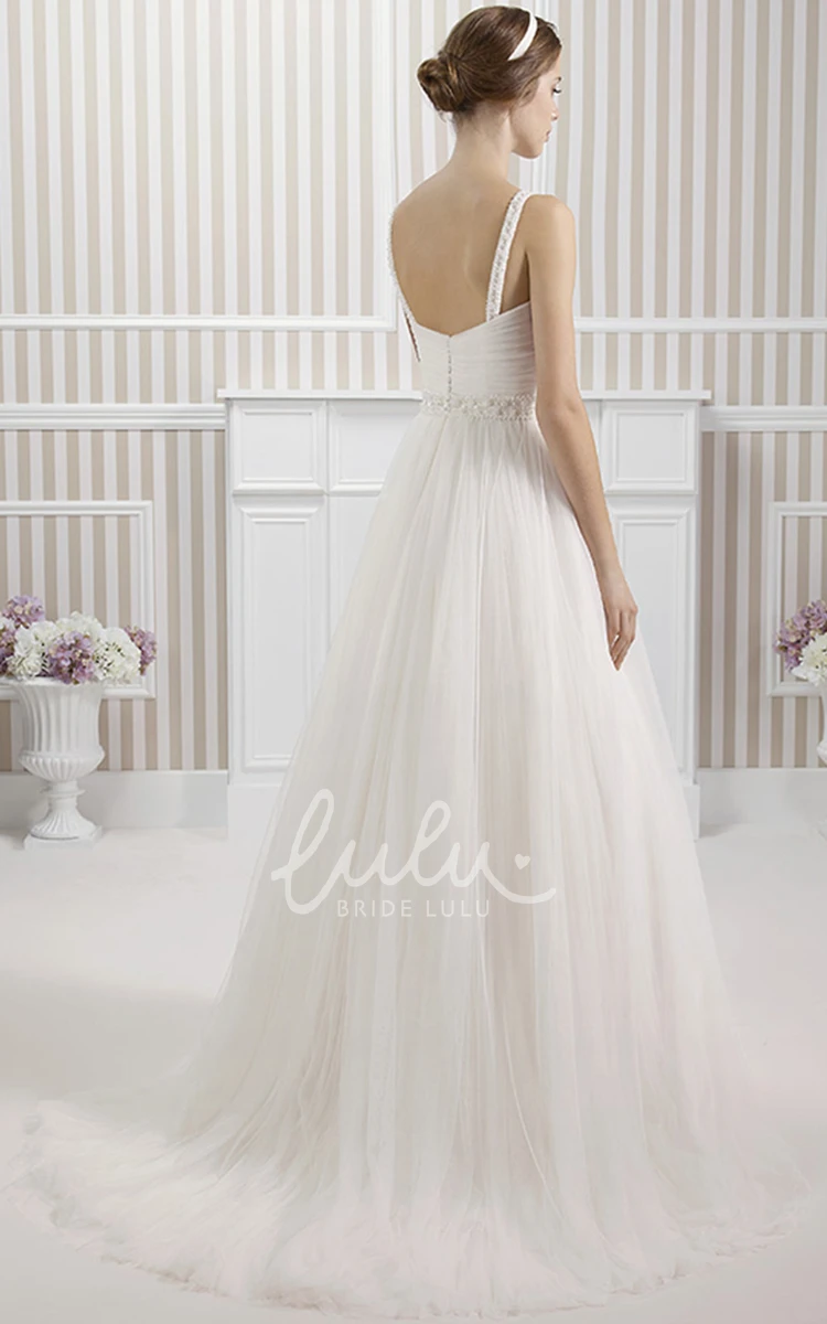 Jeweled Tulle A-Line Wedding Dress with Ruching and Low-V Back