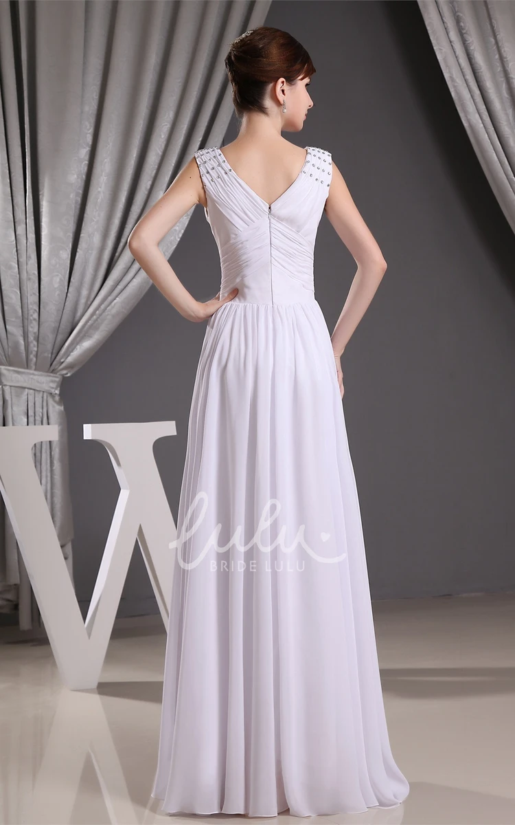Beaded Empire Waist Long Wedding Dress with Caped Sleeves