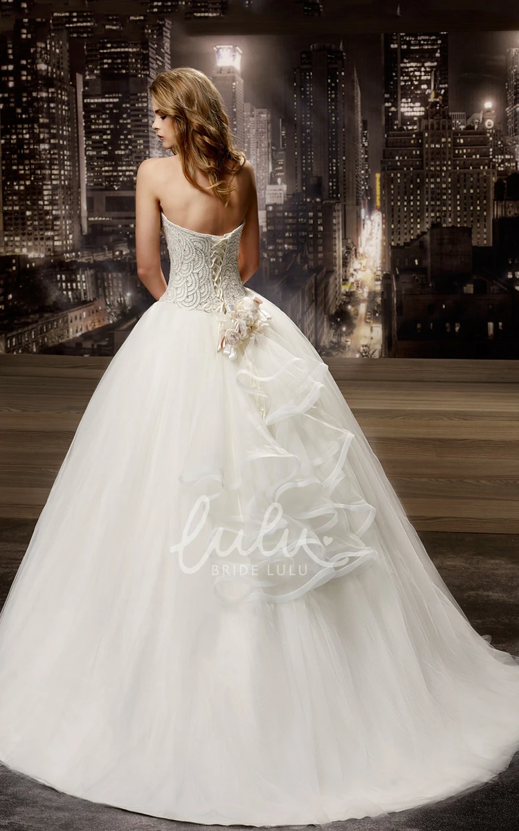 A-line Wedding Dress with Ruffles and Beaded Bodice Sweetheart Lace-up Back