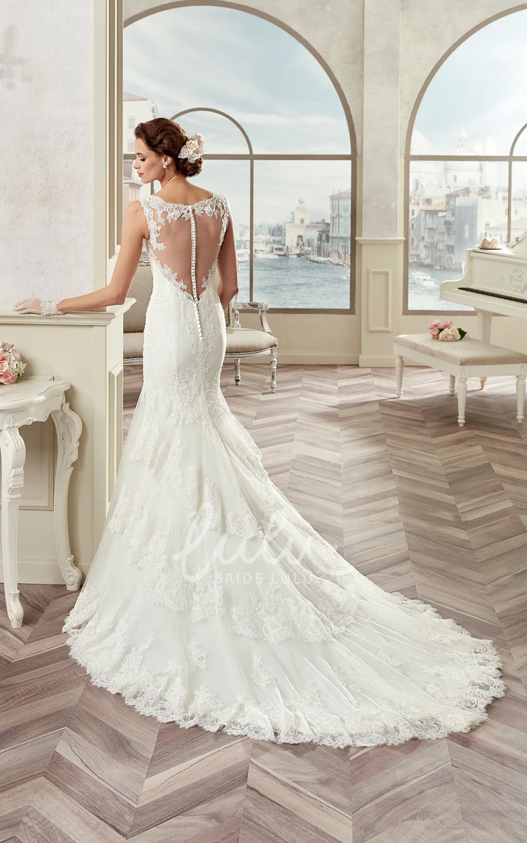 Mermaid Sheath Bridal Gown with Square Neckline Lace Straps and Brush Train