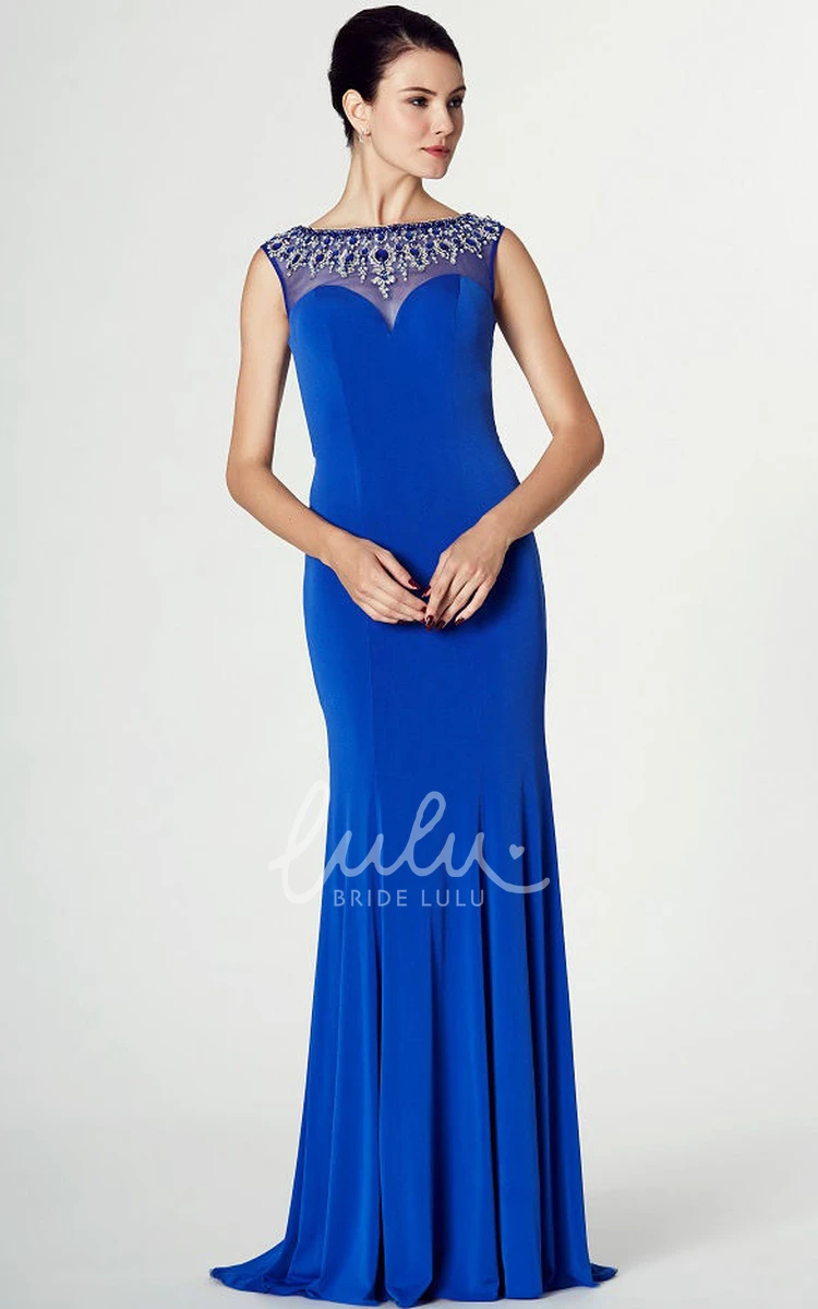 Bateau Neck Sleeveless Jersey Prom Dress with Beaded Detailing Classy Prom Dress for Women