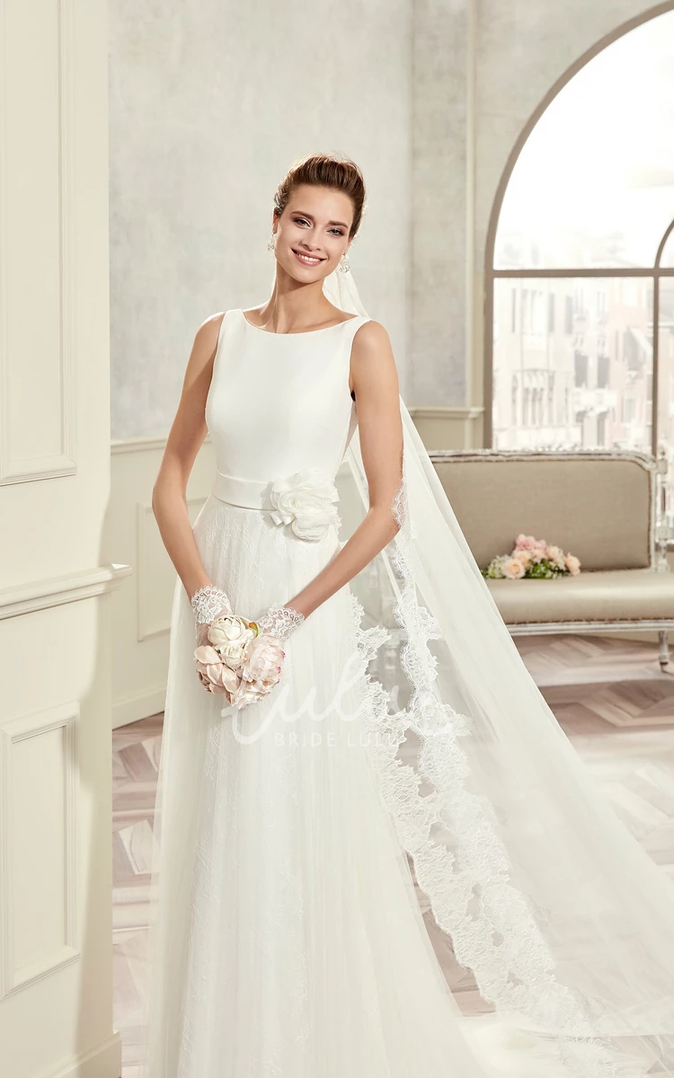 Draping Floral Waist Bridal Gown with Illusive Lace Back