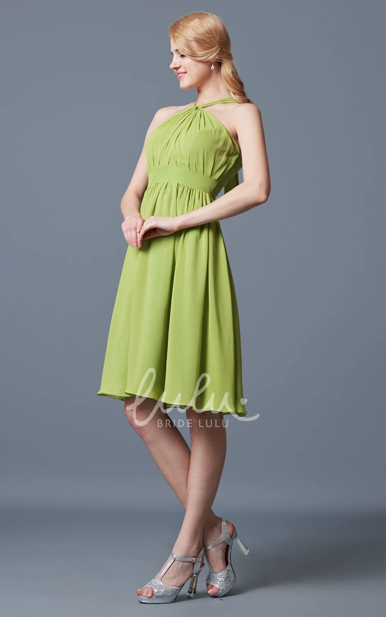 Sleeveless A-line Chiffon Bridesmaid Dress with Halter Neck and Empire Waist