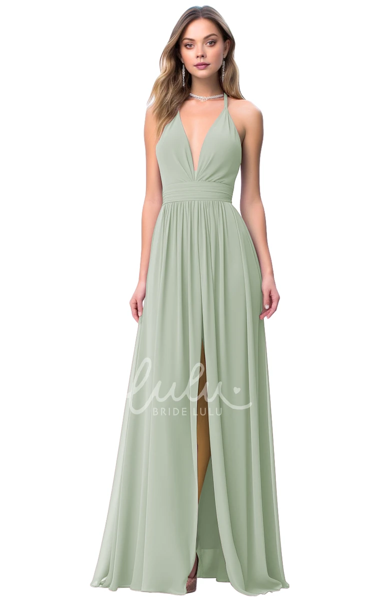 A-Line Plunging Neck Bridesmaid Dress with Split Front Gorgeous & Modern