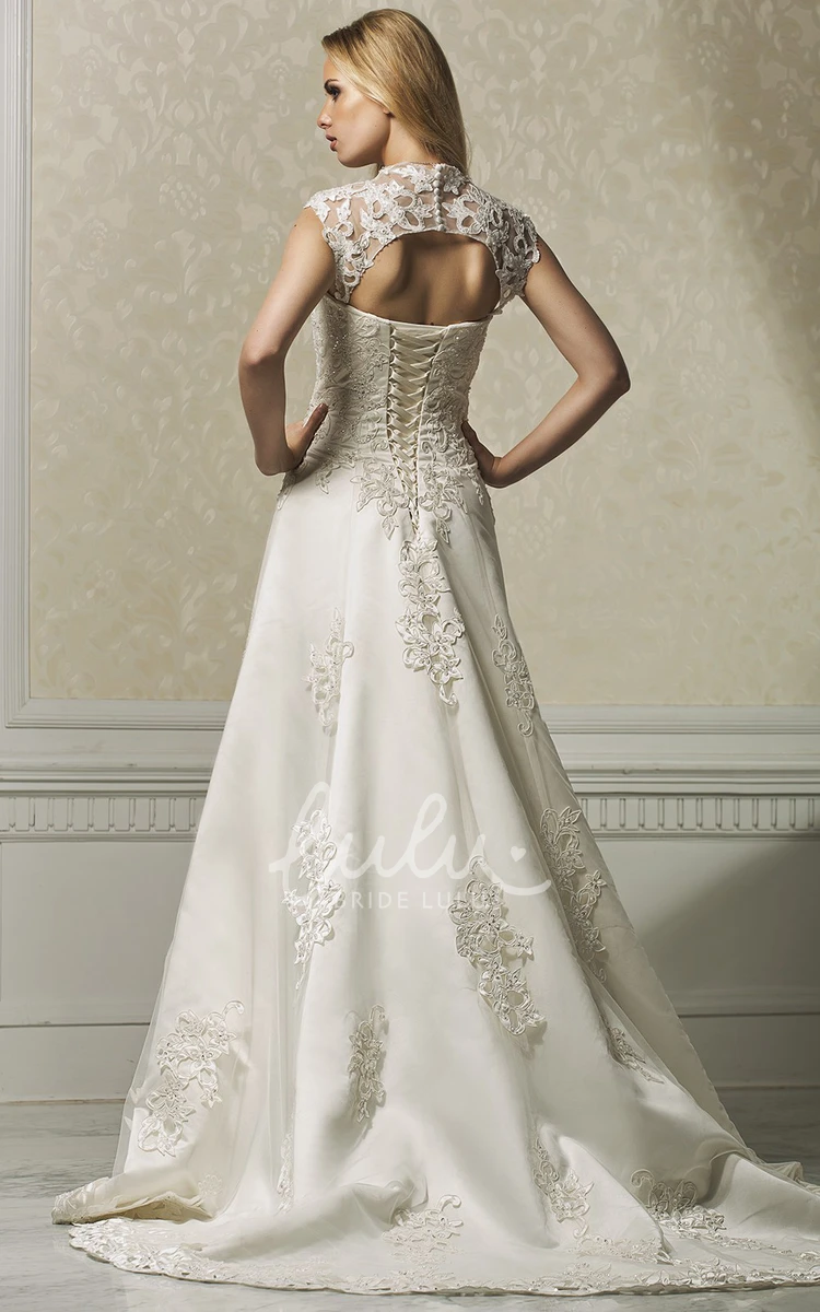 Long Sleeveless Satin&Lace Sweetheart A-Line Wedding Dress