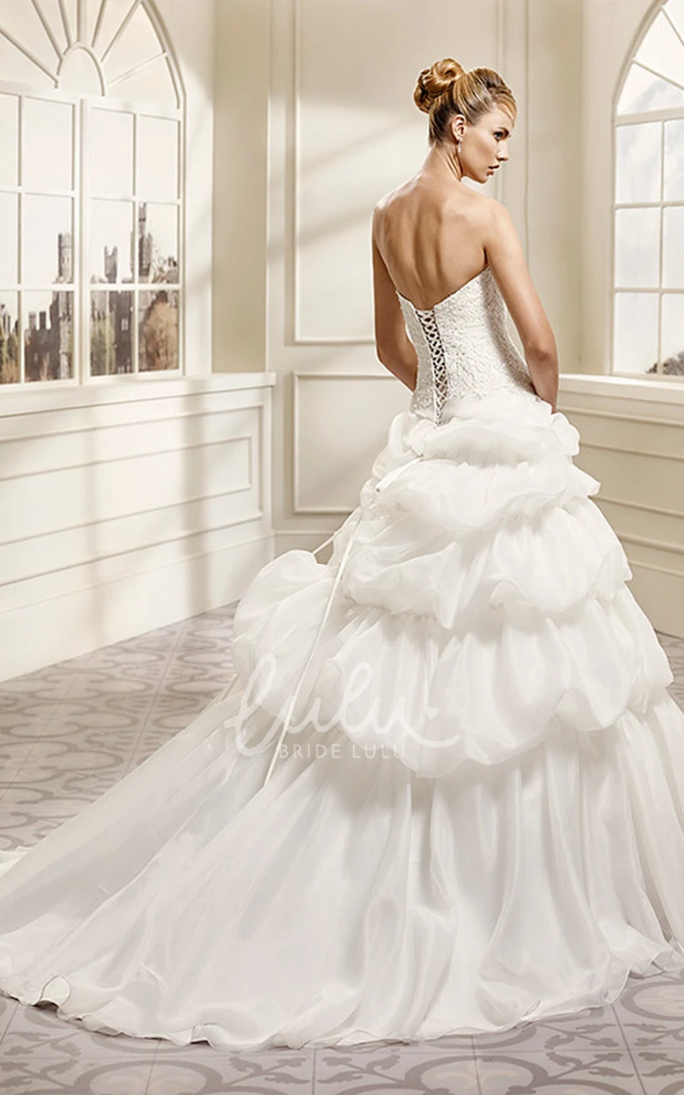 Ruffled Sweetheart Organza Ball Gown Wedding Dress with Cape