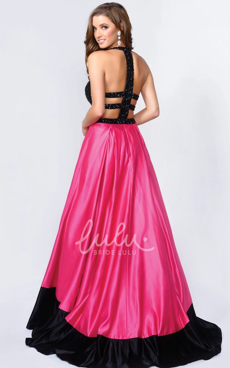 A-Line Satin Sleeveless Dress with Beading Multi-Color Jeweled Neckline