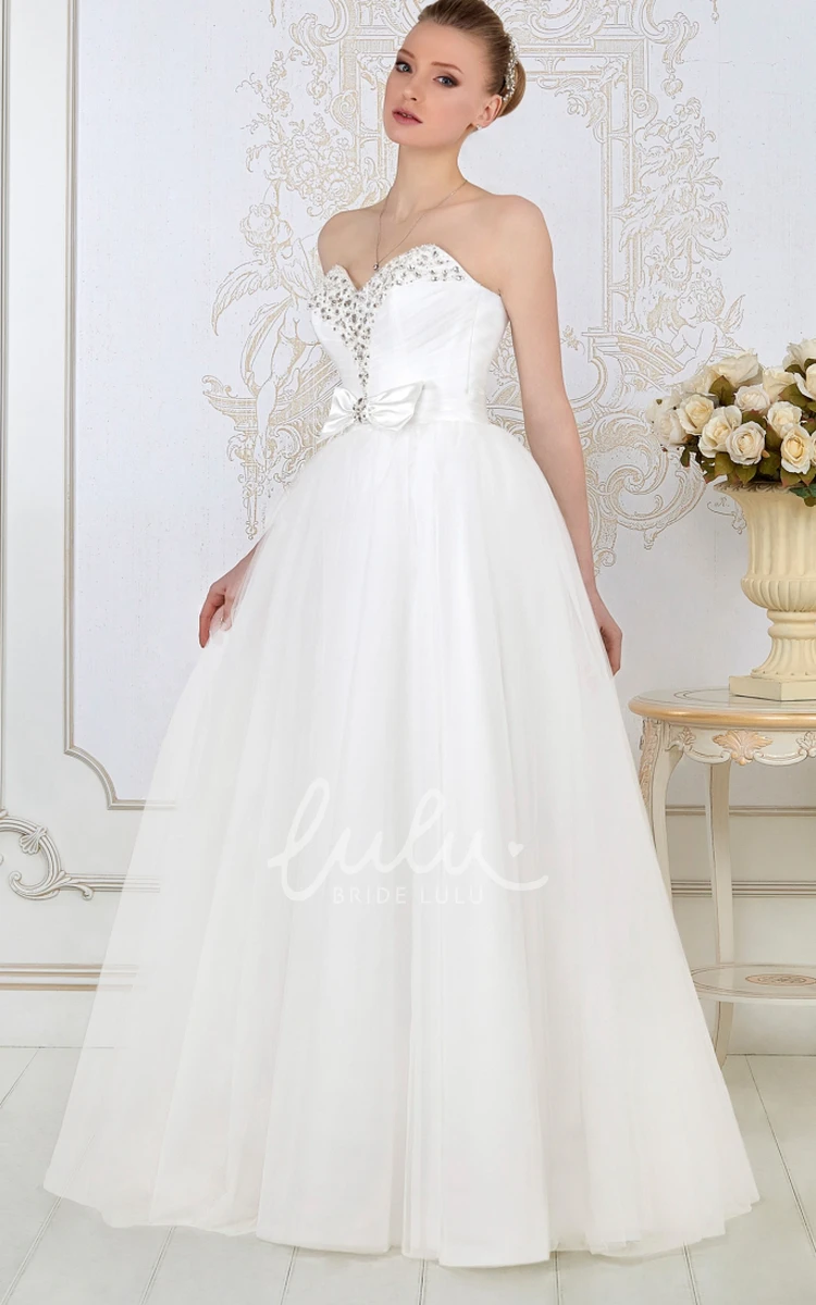 Sweetheart Beaded Tulle Wedding Dress with Bow and Ruching A-Line Maxi