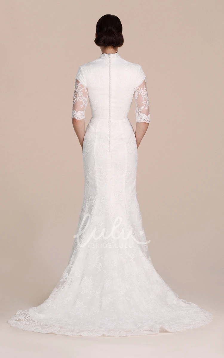 Illusion Detail Sheath Lace Dress with Half Sleeves