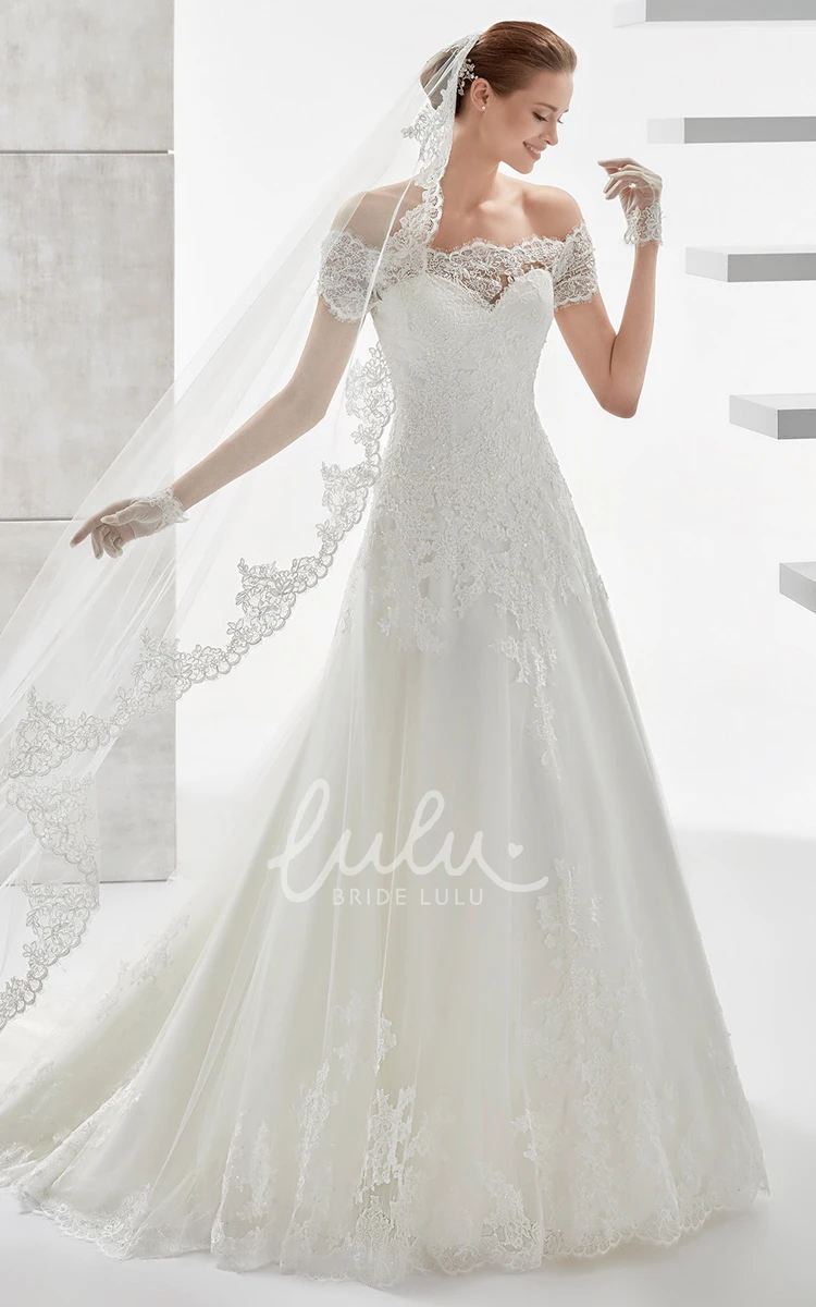 Lace Applique Off-Shoulder Wedding Dress with Sweetheart Neckline Elegant Bridal Gown