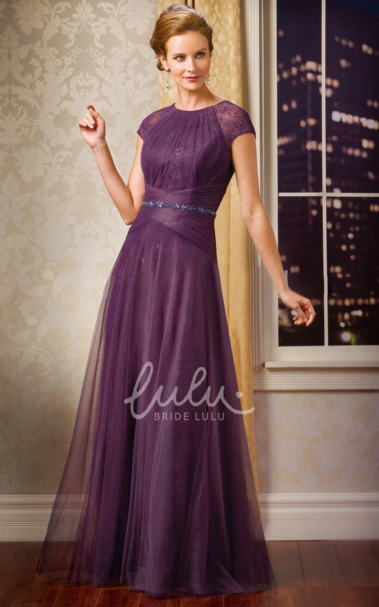 Cap-Sleeved Long MOB Dress with Beadings and Pleats Stylish Mother of the Bride Dress