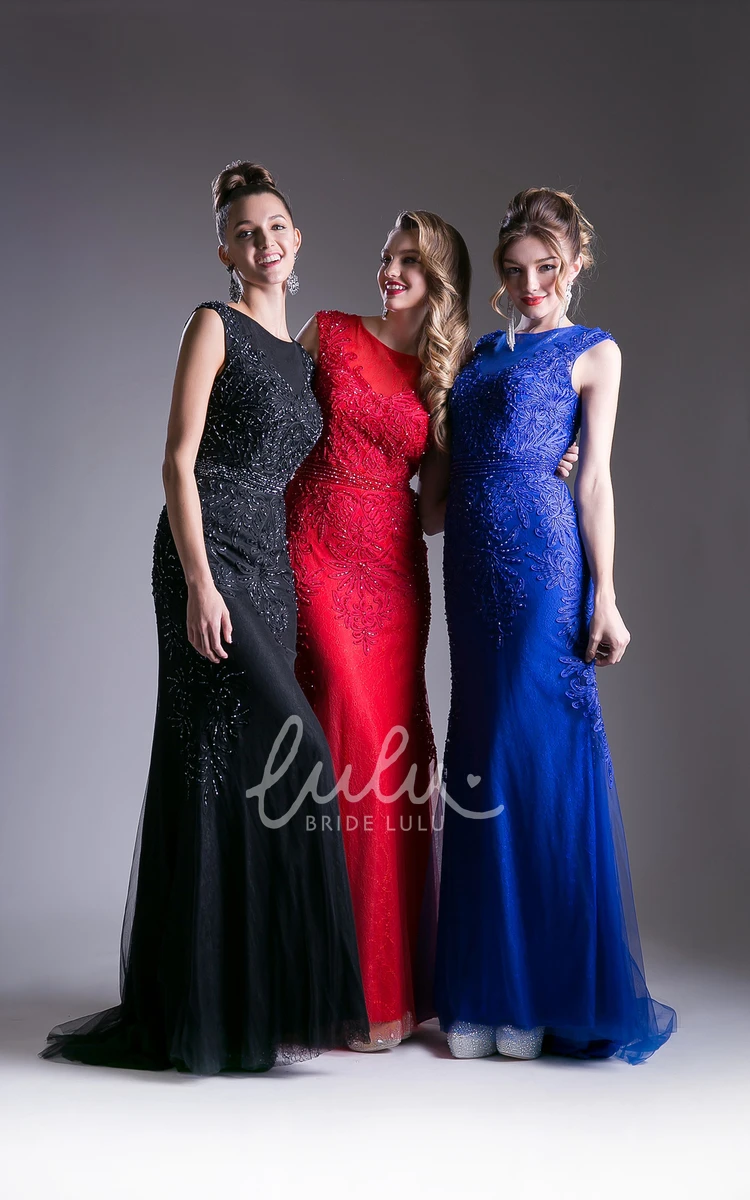 Lace Sheath Sleeveless Dress with Beading and Appliques Bridesmaid Dress