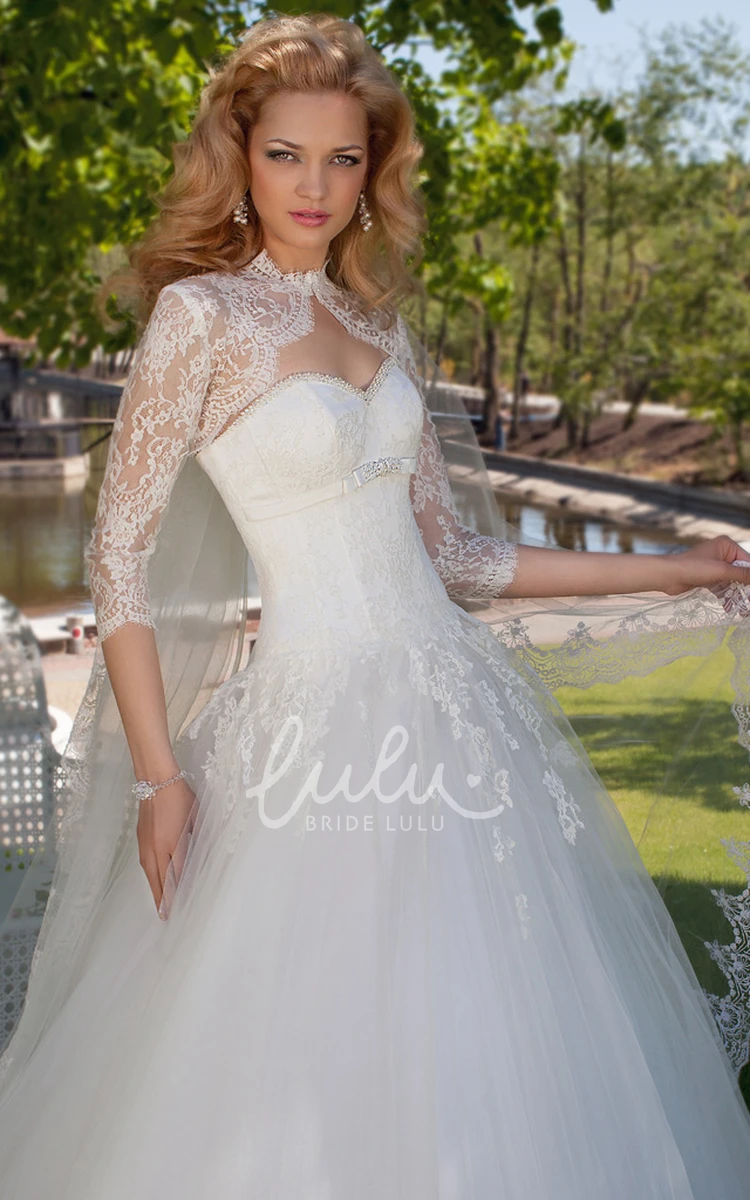 Caped Tulle Wedding Dress with Appliques Ball-Gown Sweetheart Floor-Length