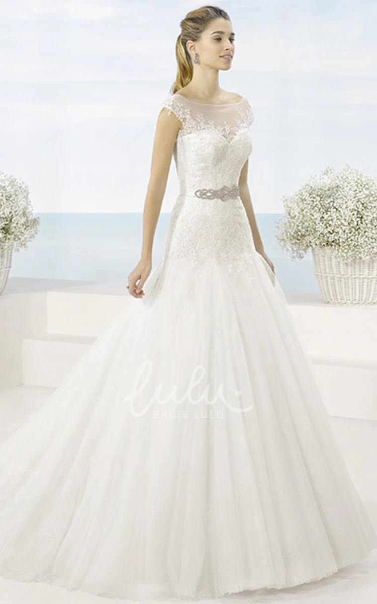 Sleeveless A-Line Jeweled Tulle Wedding Dress Classic Bridal Gown