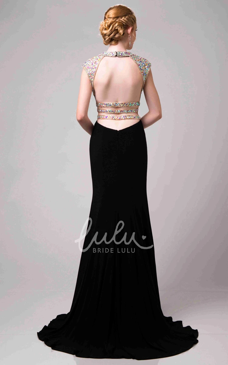 Chiffon Cap Sleeve Prom Dress with Shining Special-Design Bodice Modern Prom Dress