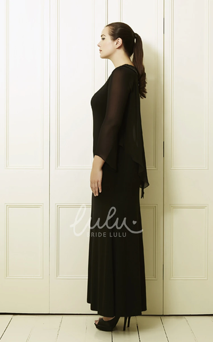 Chiffon Long-Sleeve Scoop-Neck Plus Size Prom Dress Ankle-Length