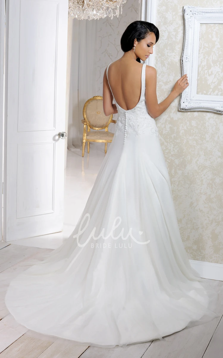 Tulle Appliqued Wedding Dress with V Back Floor-Length Sweetheart