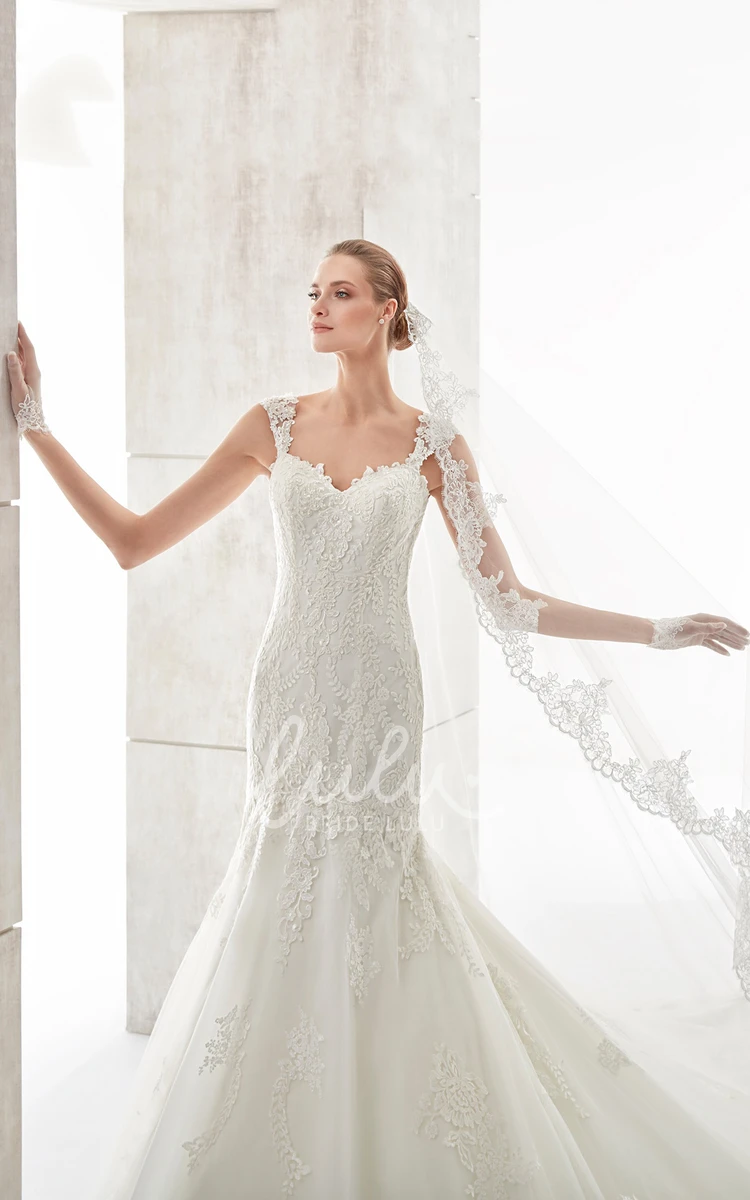 Illusive Lace Square-Neck Mermaid Wedding Dress with Court Train