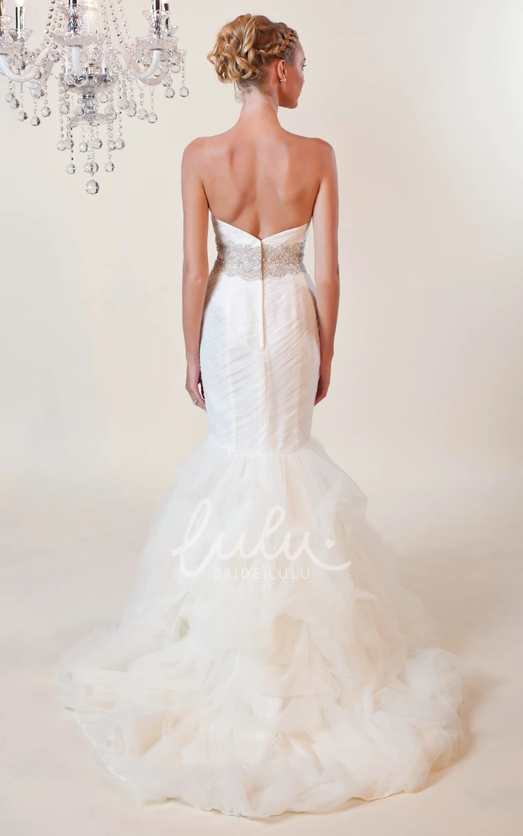 Jeweled Tulle Mermaid Wedding Dress with Ruffles and Sweetheart Neckline
