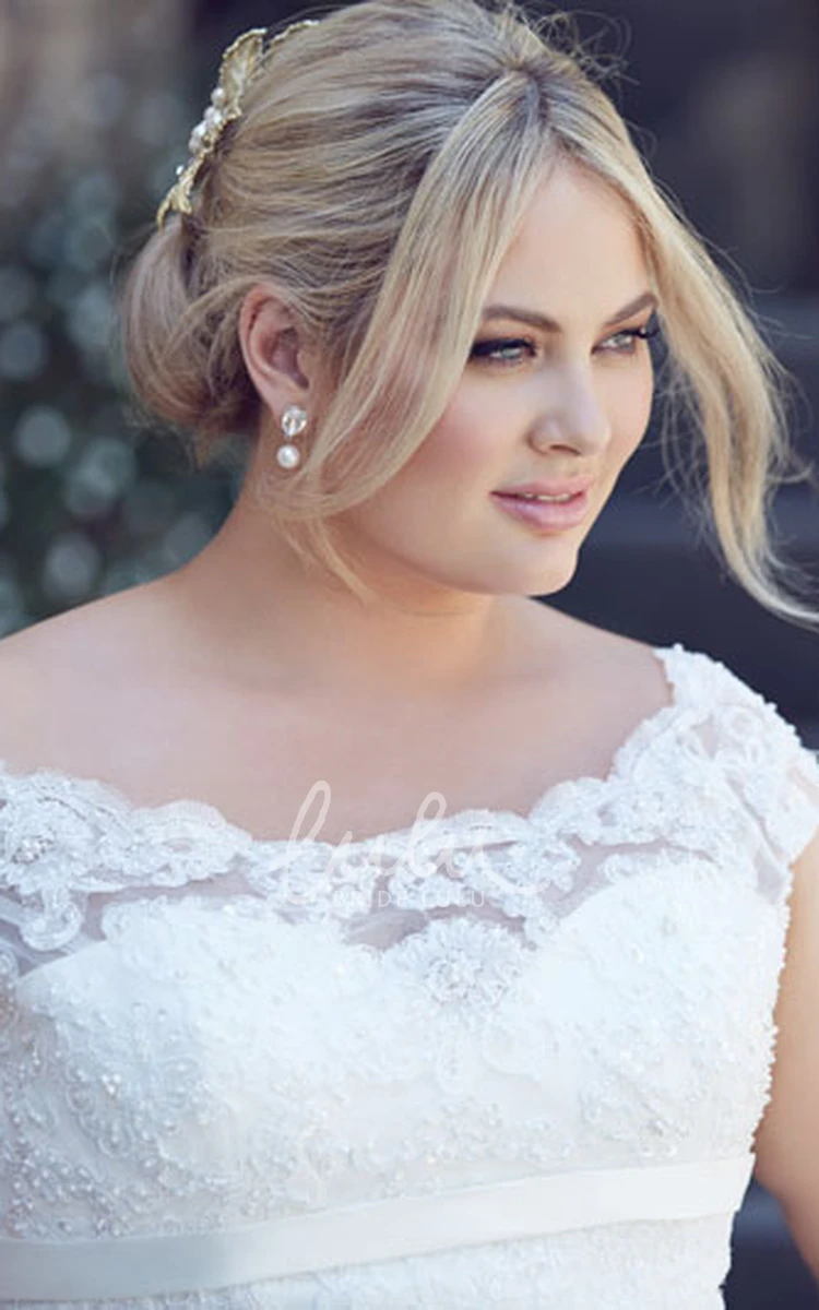 Lace-Up Plus Size Wedding Dress with Off-The-Shoulder Neckline Romantic Lace Details