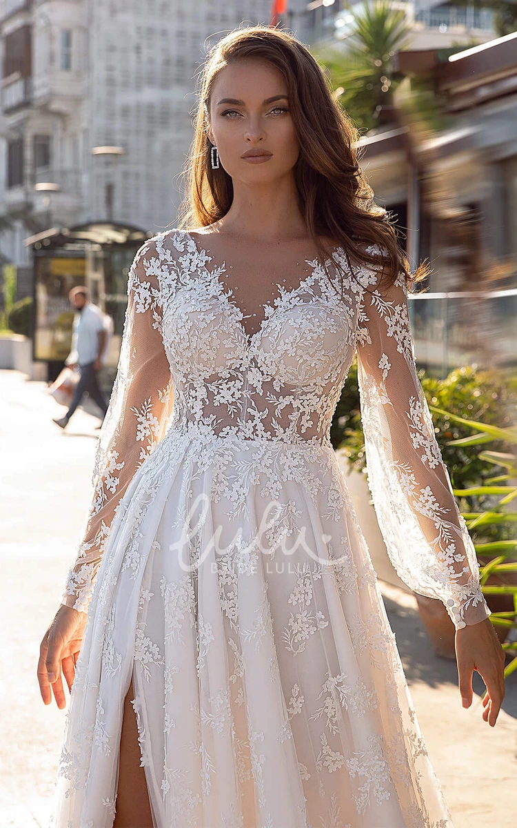 Lace V-neck Ball Gown Wedding Dress with Split Front Sexy & Sophisticated