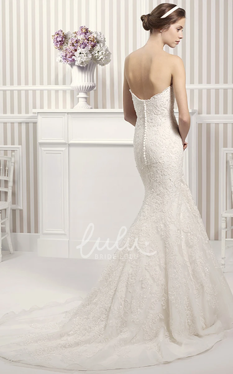 Sweetheart Lace Mermaid Wedding Dress with Appliques and Flower Unique Bridal Gown
