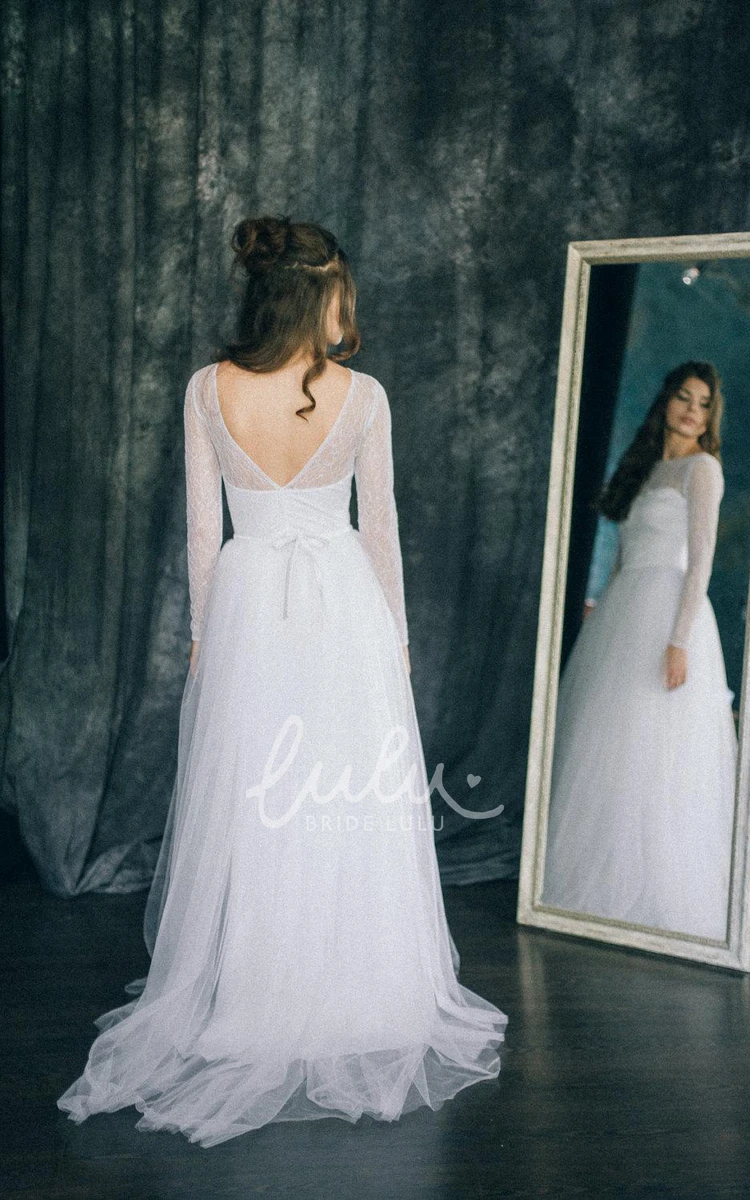 Long Sleeve Lace Tulle Wedding Dress with Illusion Elegant 2024 Bridal Gown