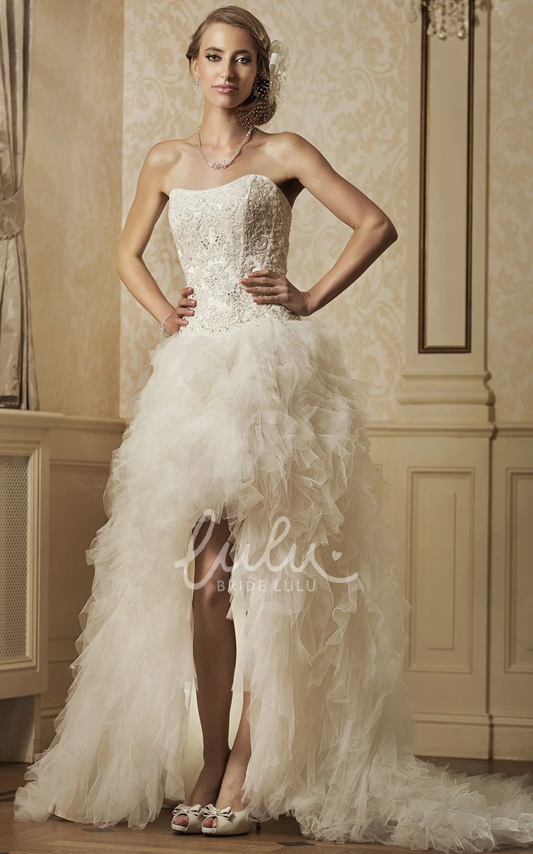 Split Front A-Line Wedding Dress with Strapless Ruffles and Tulle