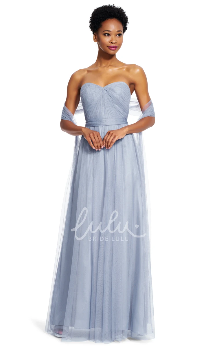 A-Line Ruched Tulle Bridesmaid Dress with Sash Maxi Sleeveless