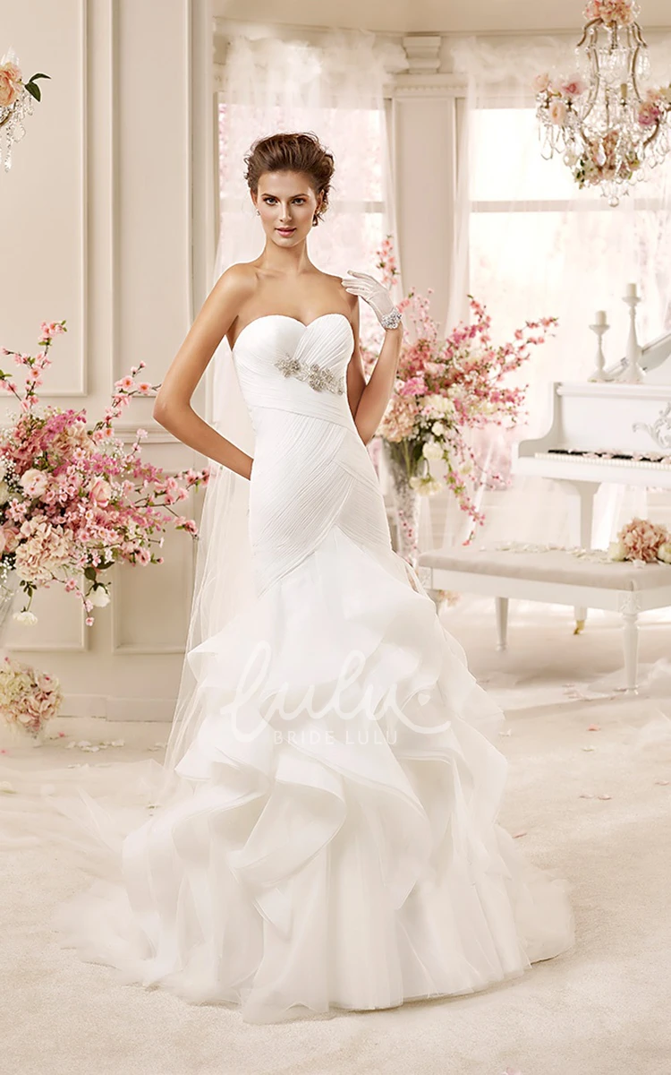 Sweetheart Sheath Wedding Dress with Cascading Ruffles and Lace-up Back Modern Bridal Gown
