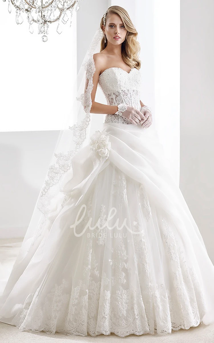 Lace Corset A-Line Wedding Gown with Sweetheart Neckline and Side Ruffles