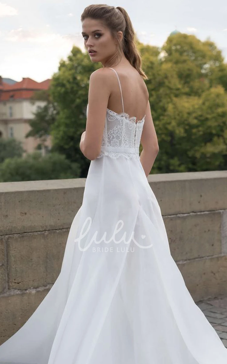 Lace A Line Spaghetti Wedding Dress with Ruching Elegant & Sleeveless